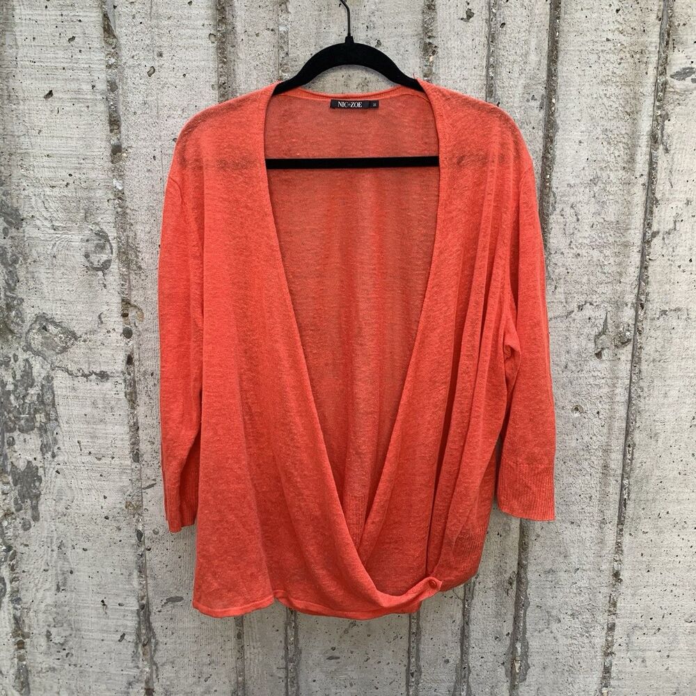 NIC+ZOE Lightweight Linen Blend 4-Way Open Front Cardigan Ribbed Hem 1X